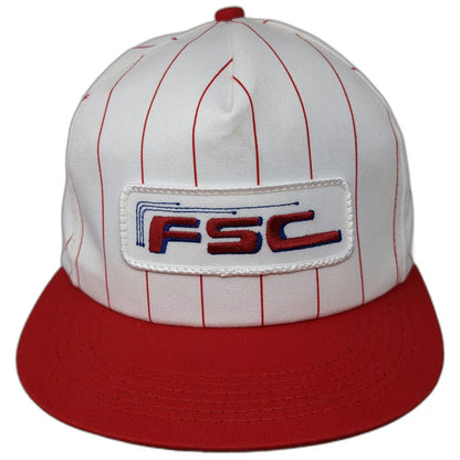 K-Products 5 Panel White Red Blue OS Pinstripe FSC Patch Snapback Flat Brim Hat