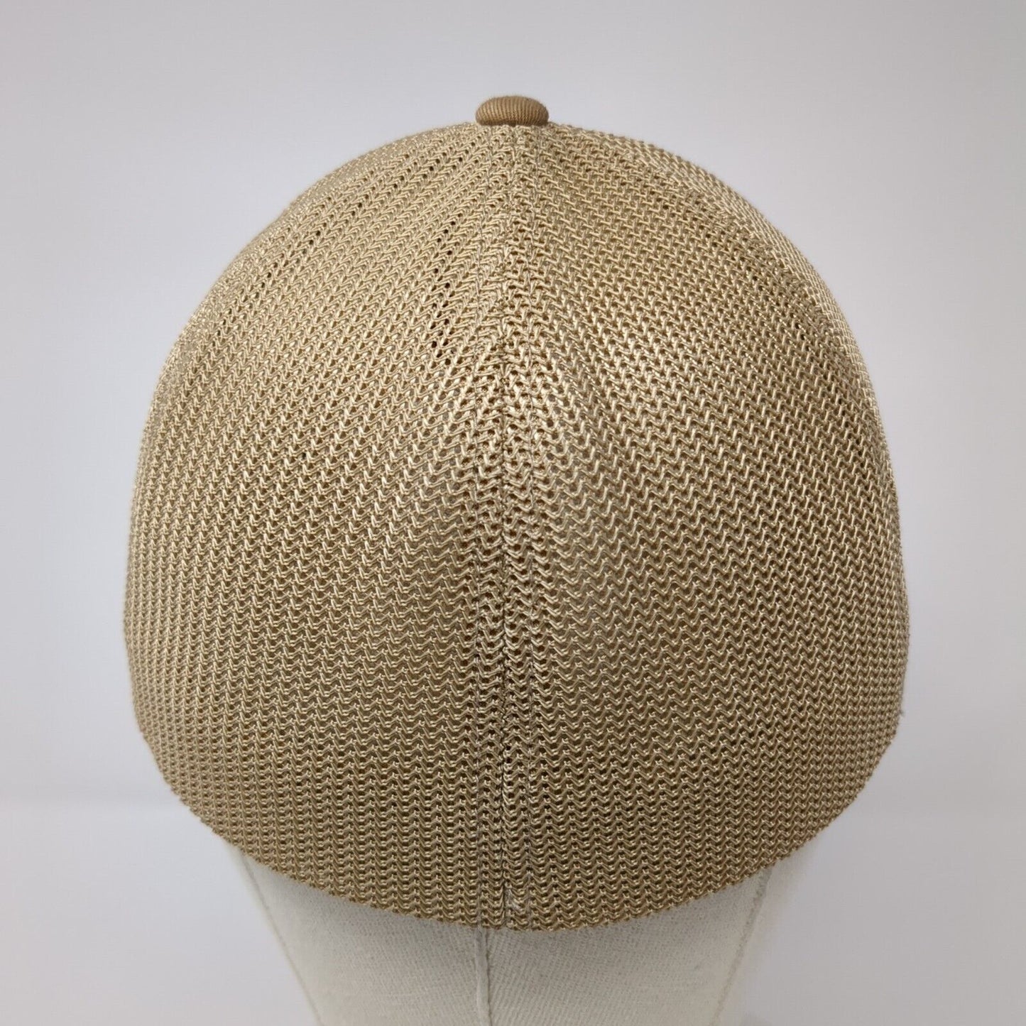 Columbia Tree Flag Fitted Trucker Hat Tan OS Embroidered Patriotic Mesh Flexfit