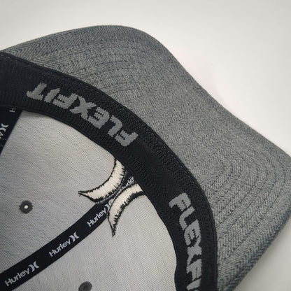 Hurley Baseball Cap Gray XL Flexfit Herringbone Pattern Embroidered Logo hat