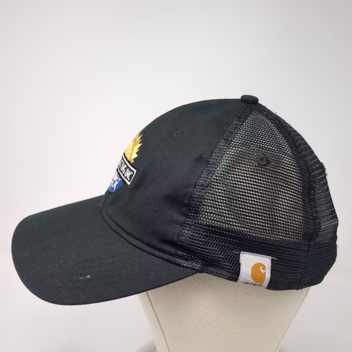Carhartt Jon's Heating Inc Embroidered Black Trucker Hat One Size Snapback Mesh