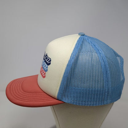 Retro America Patriotic Graphic Trucker Hat Ivory Blue Red One Size Snapback