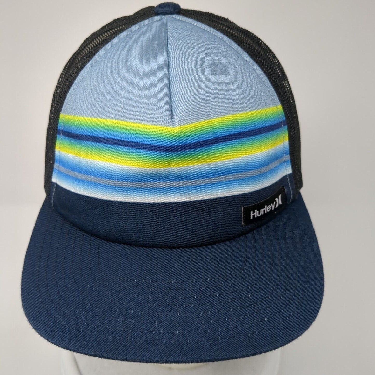Hurley Snapback Trucker Hat Blue OS Adjustable Stripe Mesh Back Classics Yupoong