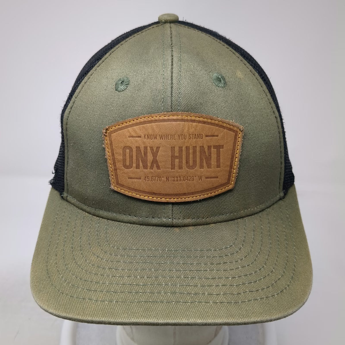 onX Hunt Green Trucker Hat One Size Black Mesh Snapback Leather Patch Topo Print