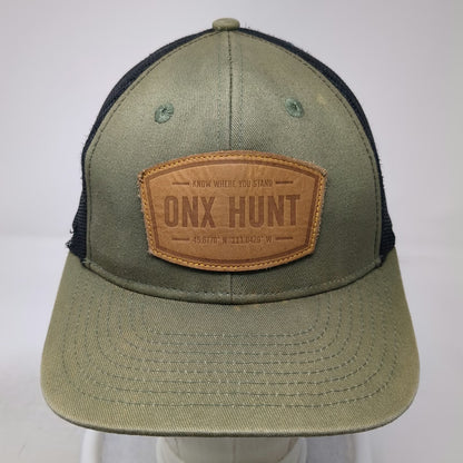 onX Hunt Green Trucker Hat One Size Black Mesh Snapback Leather Patch Topo Print