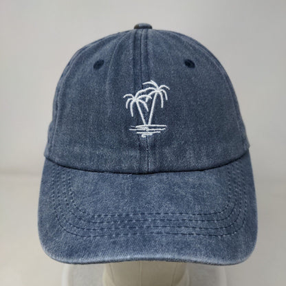 Palm Tree Slideback Hat Blue One Size Adjustable Embroidered Vented Holes