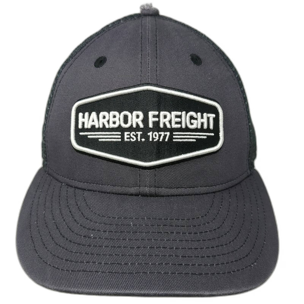 Harbor Freight Trucker Hat Gray One Size Mesh Back Snapback Patch HFT Est 1977