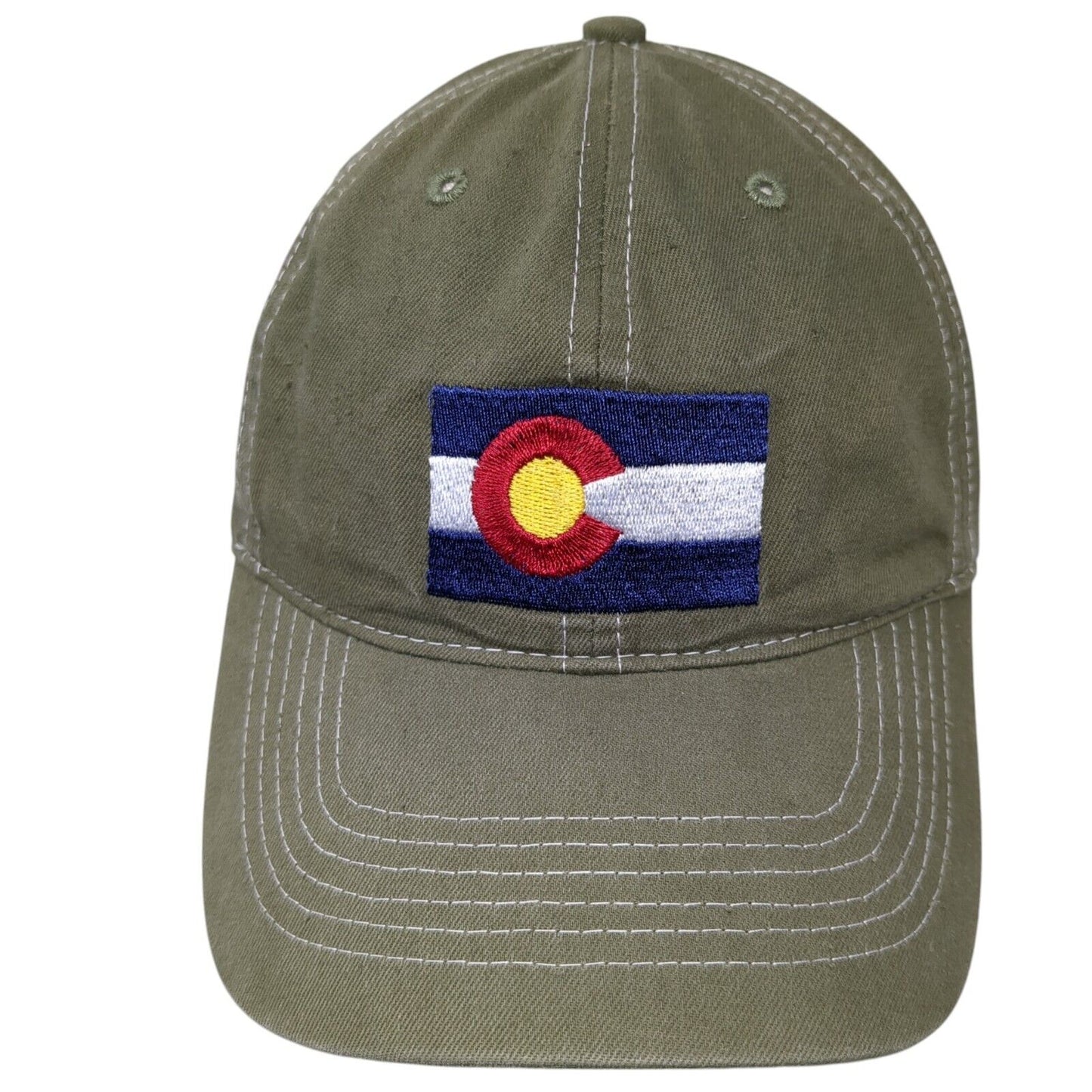Colorado Flag Strapback Hat Green One Size Adjustable Embroidered