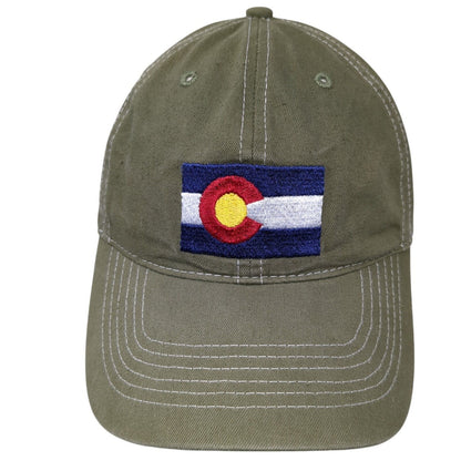 Colorado Flag Strapback Hat Green One Size Adjustable Embroidered