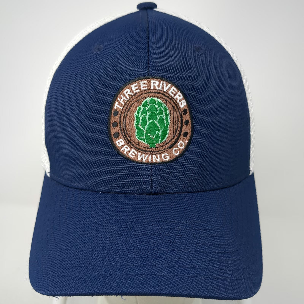 Flexfit Baseball Cap Blue XL Mesh Back Three Rivers Brewing Co Brewery Hop Hat