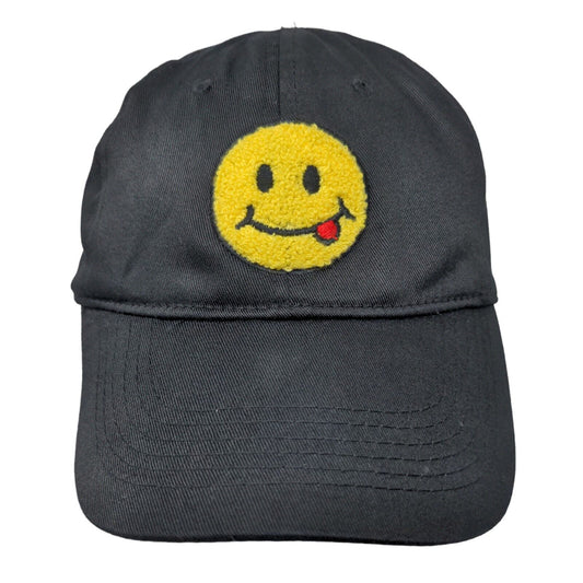 Unbranded Men's Strapback Hat Black Adjustable Fuzzy Smiley Face Logo