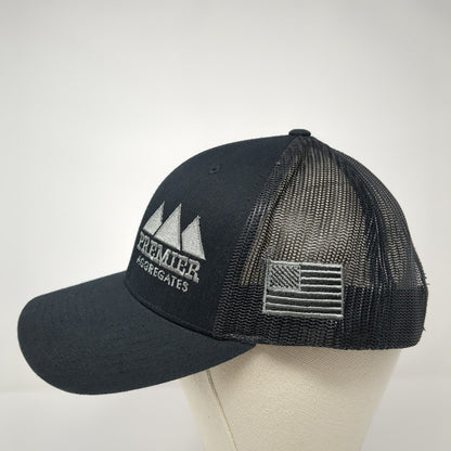 Premier Aggregates Snapback Trucker Hat Black One Size Mesh Back USA Flag
