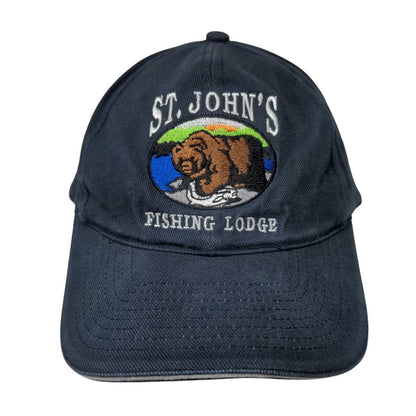 St. John's Fishing Lodge Strapback Hat Blue OSFA Adjustable Embroidered Cotton