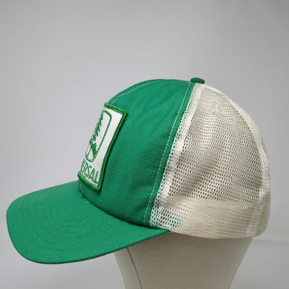 Universal Green White Trucker Hat Mesh Back Snapback Tree Logo Patch Vintage