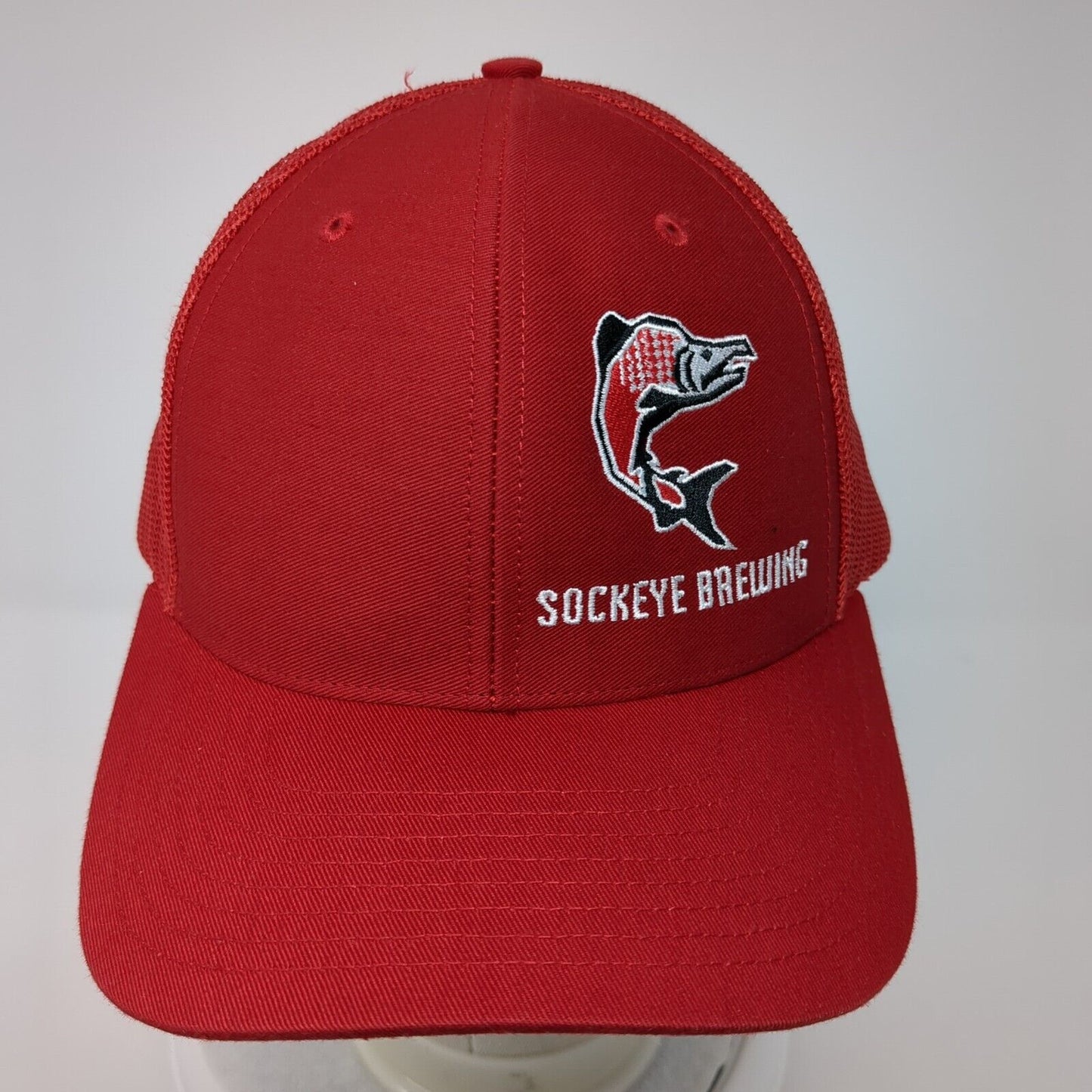Sockeye Brewing Snapback Trucker Hat Red OS Adjustable Mesh Back Richardson