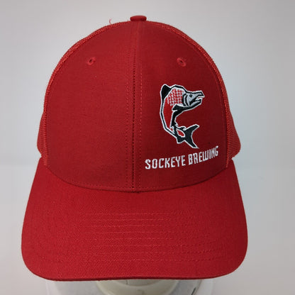 Sockeye Brewing Snapback Trucker Hat Red OS Adjustable Mesh Back Richardson