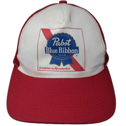 Pabst Blue Ribbon Trucker Hat Red One Size Beer Logo Mesh Snapback Milwaukee