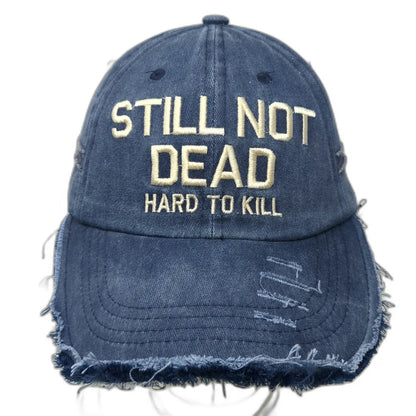 Baseball Cap Blue Beige OSFM Distressed Frayed Still Not Dead Hat Hard To Kill