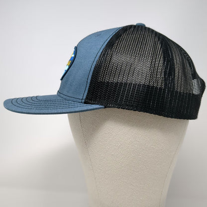 G54 Trucker Hat Blue One Size California Palm Tree Sun Waves Patch Mesh Snapback