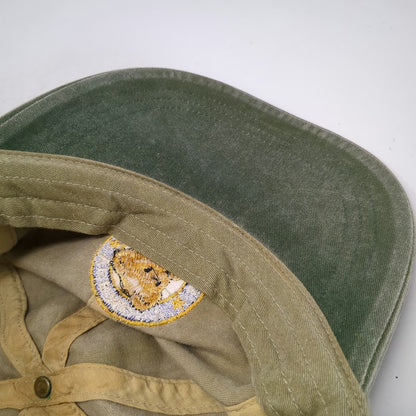 Adams Baseball Cap Beige Green Leather Strap Vermont Teddy Bear Hat Vintage
