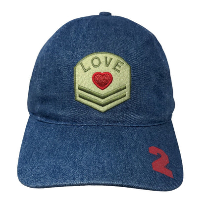 Boy's Strapback Hat Blue Denim 100% Cotton Size 7-14 Embroidered Military Love