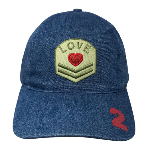 Boy's Strapback Hat Blue Denim 100% Cotton Size 7-14 Embroidered Military Love