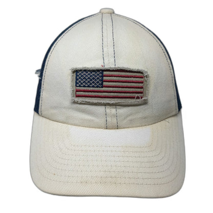 White Blue Trucker Hat One Size American Flag Patch Distressed Mesh Snapback