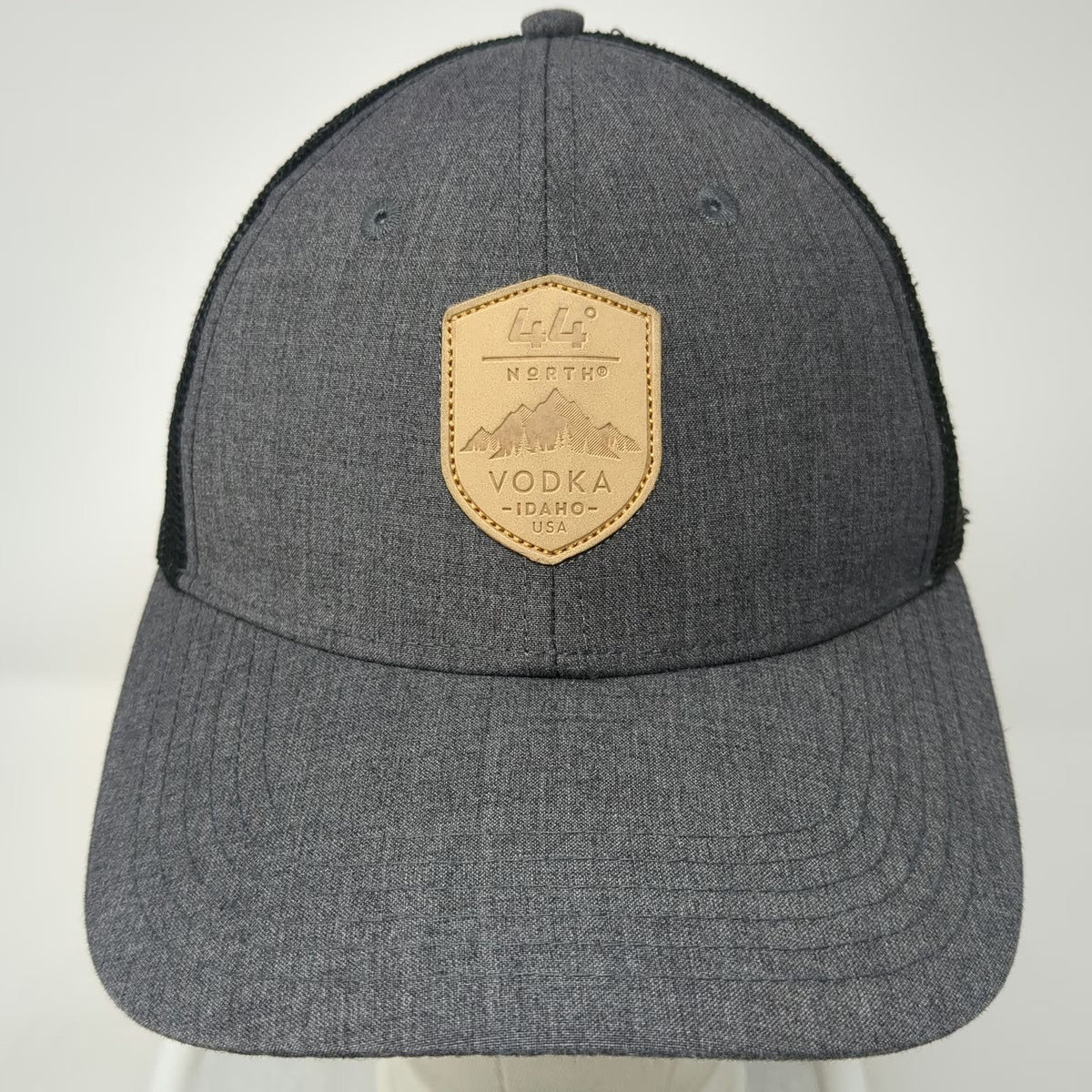 44 North Baseball Cap Gray One Size Mesh Back Leather Patch Idaho Vodka Hat