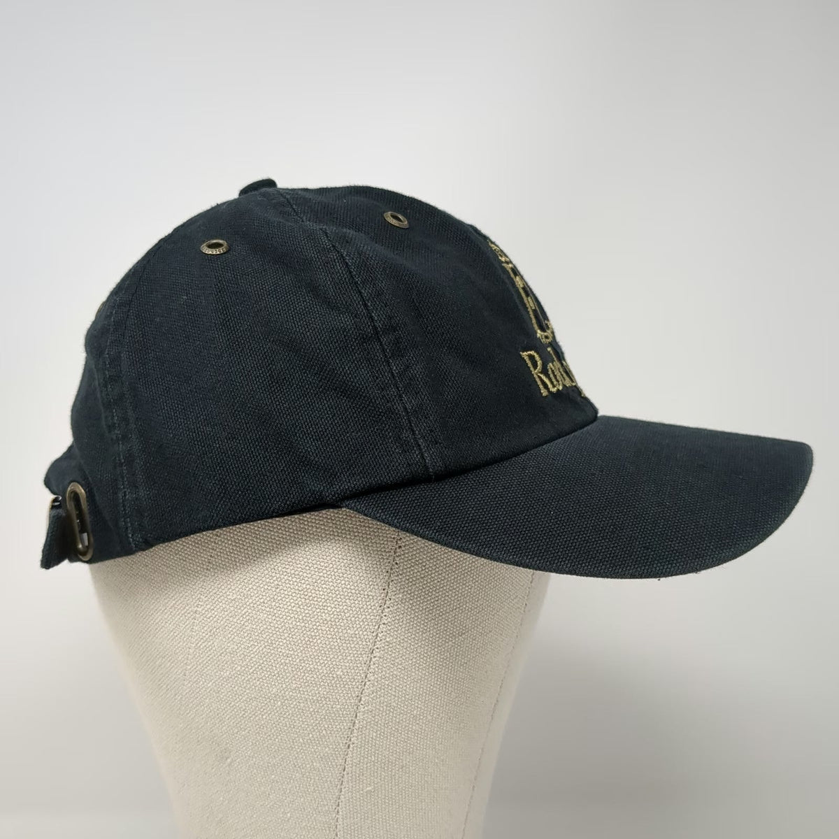 Rockport Baseball Cap Black OSFM Lighthouse Logo Gold Embroidery Slideback Hat