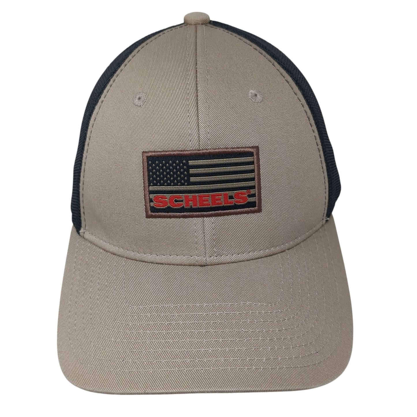 USA Flag Scheels Snapback Mesh Back Trucker Hat Brown One Size Colorblock