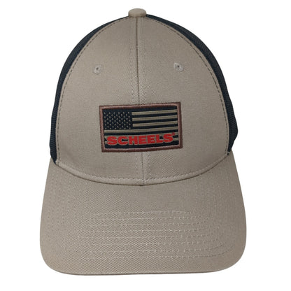 USA Flag Scheels Snapback Mesh Back Trucker Hat Brown One Size Colorblock