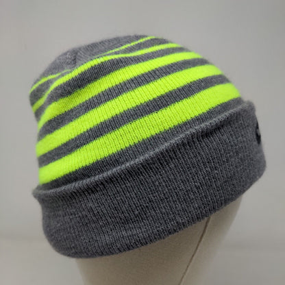 Nike Boy's Knit Beanie Hat Cap Gray Yellow Striped 100% Acrylic Embroidered Logo