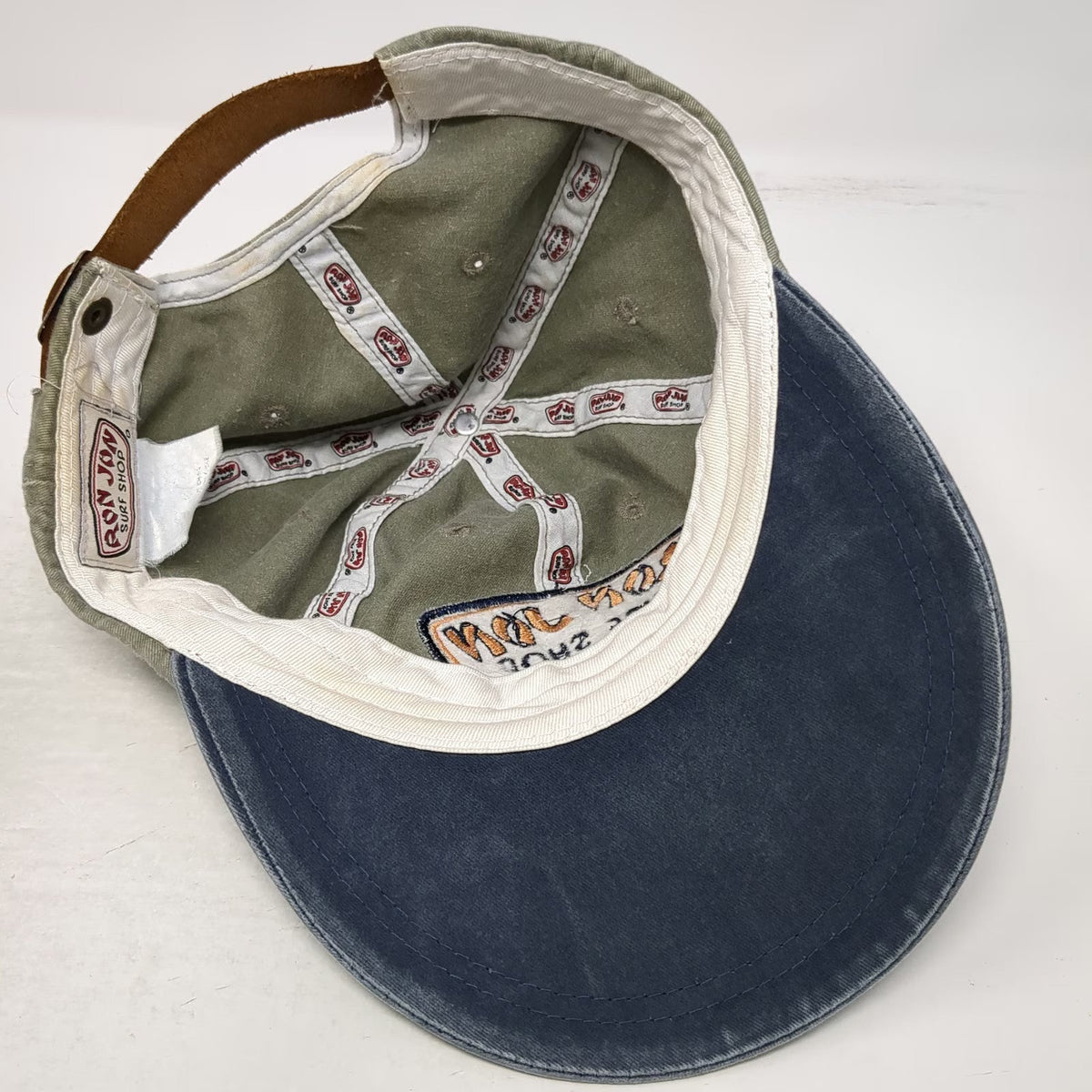 Ron Jon Baseball Cap Green Blue One Size Leather Strapback Cocoa Beach Hat