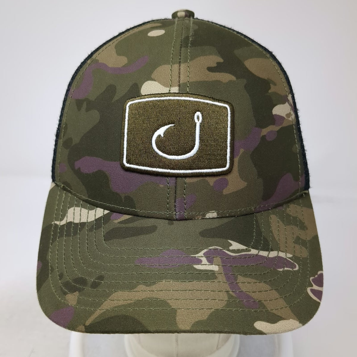 AVID Trucker Hat Green Camo One Size Fishing Hook Patch Mesh Snapback