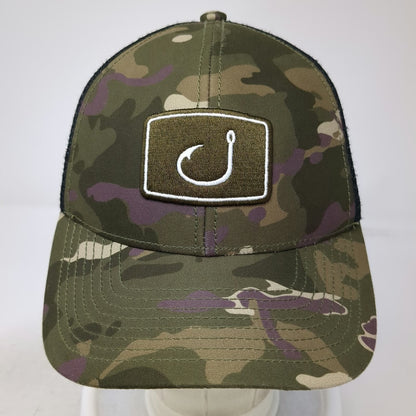 AVID Trucker Hat Green Camo One Size Fishing Hook Patch Mesh Snapback