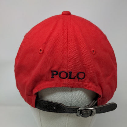 Polo Ralph Lauren Leather Strapback Hat Red One Size Embroidered Pony Cotton