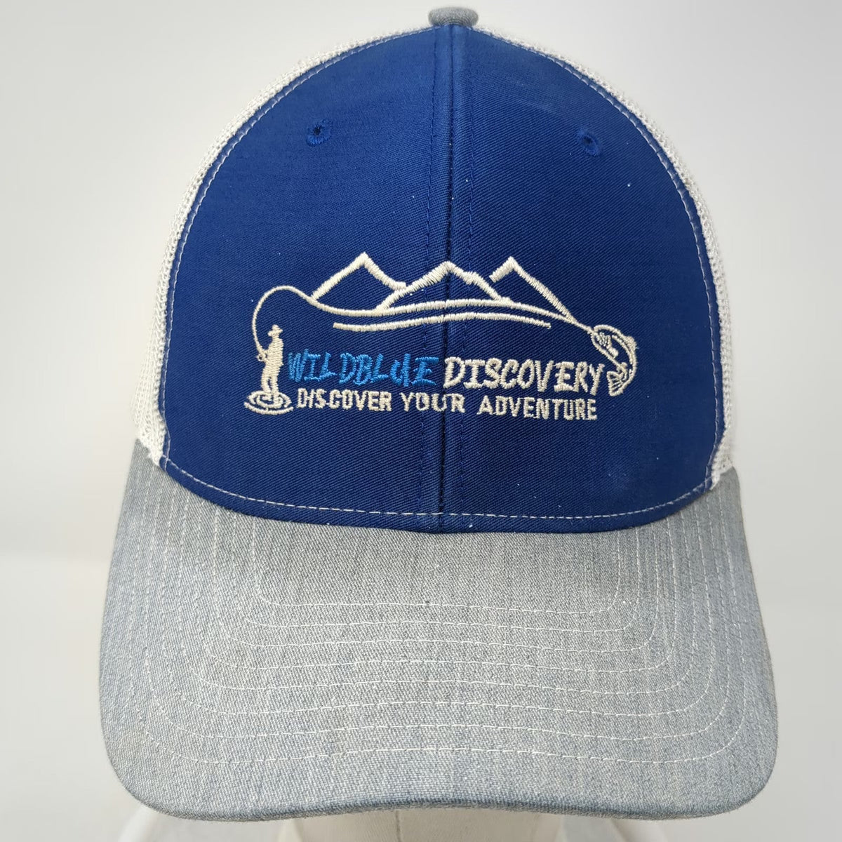 Richardson Trucker Hat Blue One Size Fishing Mountains Mesh Snapback Outdoor
