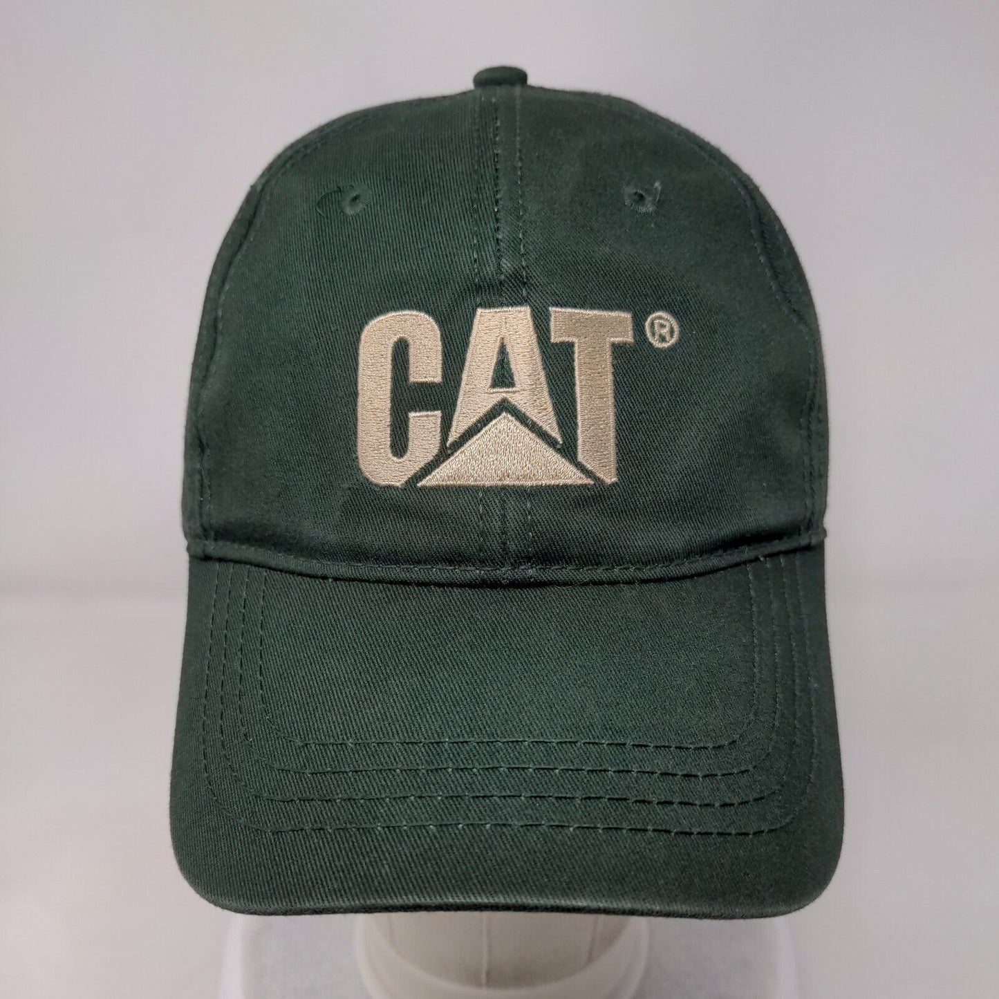 CAT Slideback Hat Green One Size Adjustable Embroidered Vented Holes Cotton
