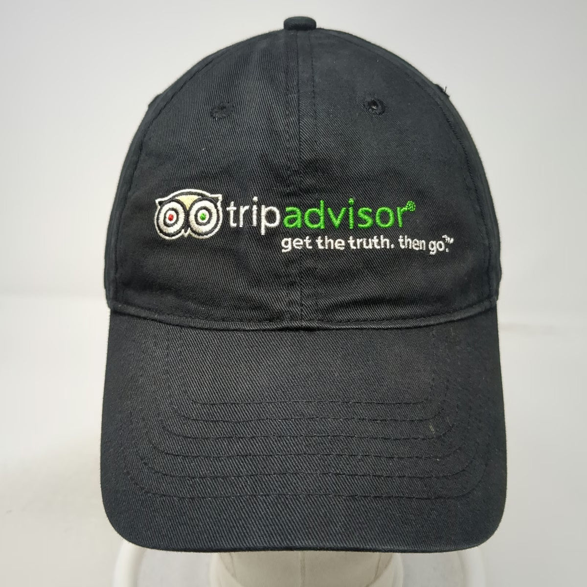 TripAdvisor Logo Baseball Cap Black OS Adjustable Slideback Slogan Travel Hat