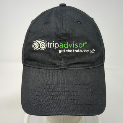 TripAdvisor Logo Baseball Cap Black OS Adjustable Slideback Slogan Travel Hat