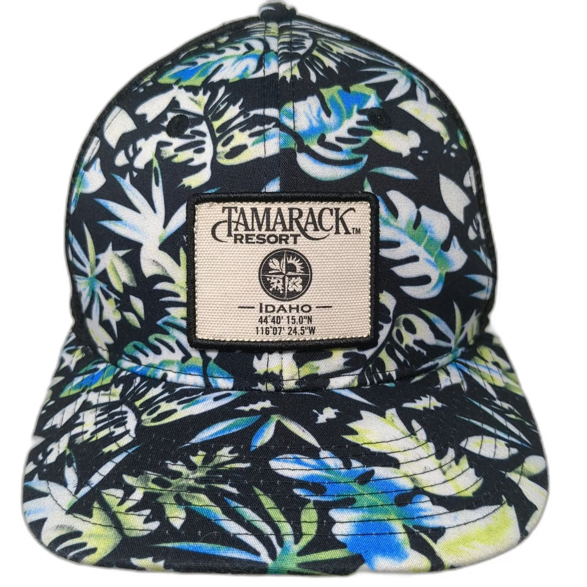 Pukka Tamarack Resort Trucker Hat Black Blue Floral One Size Snapback Mesh Patch