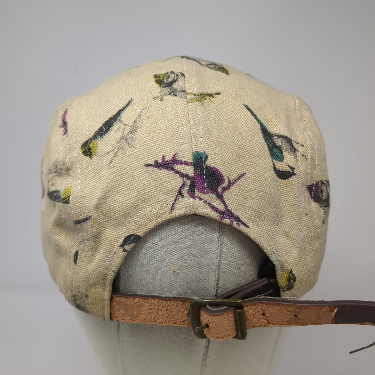 Profound Aesthetic Company 5 Panel Beige Bird Print OSFM Strapback Cotton Hat
