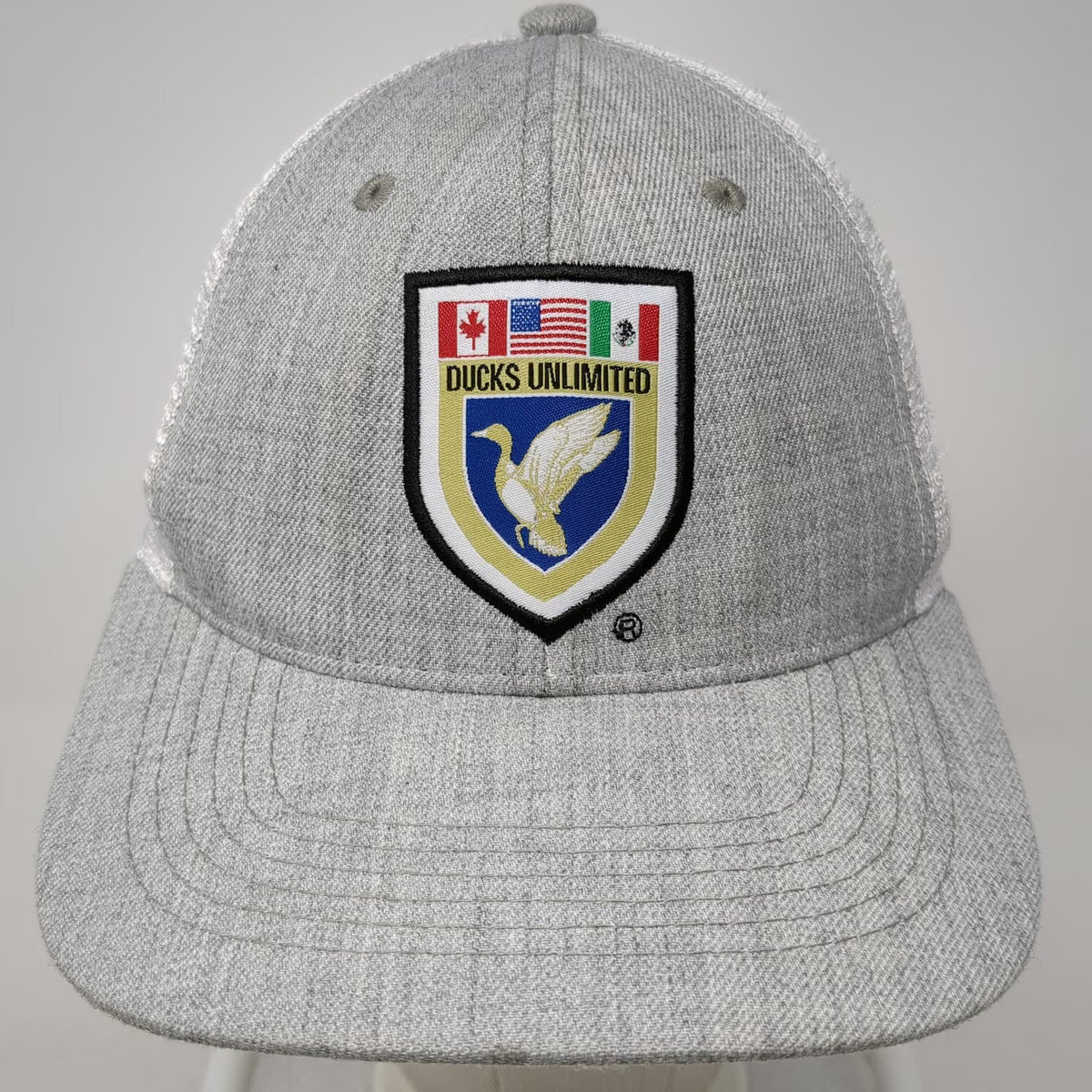 Ducks Unlimited Trucker Hat Gray One Size Snapback Mesh Shield Patch Flag Logo