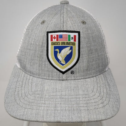 Ducks Unlimited Trucker Hat Gray One Size Snapback Mesh Shield Patch Flag Logo