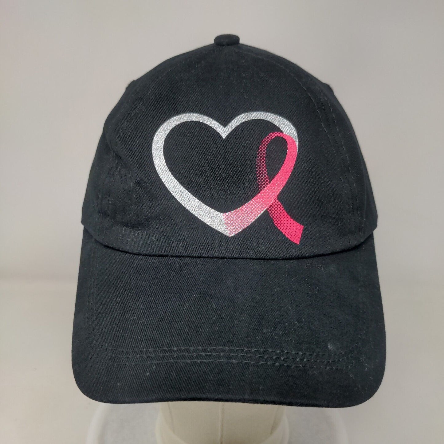Pink Heart Breast Cancer Awareness Slideback Hat Black OS Adjustable Cotton