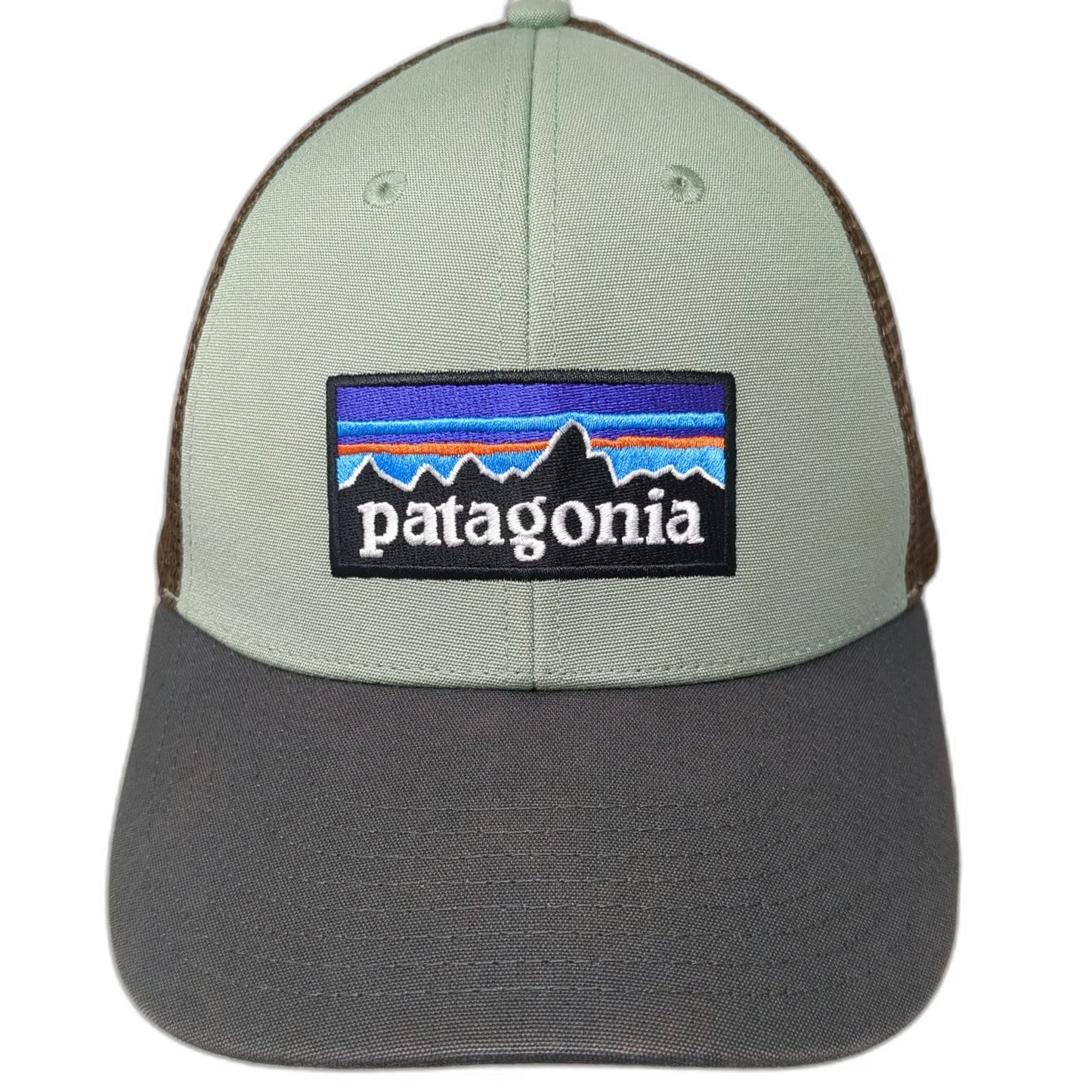 Patagonia Trucker Hat Green Gray One Size Mesh Snapback Fitz Roy Patch Cotton