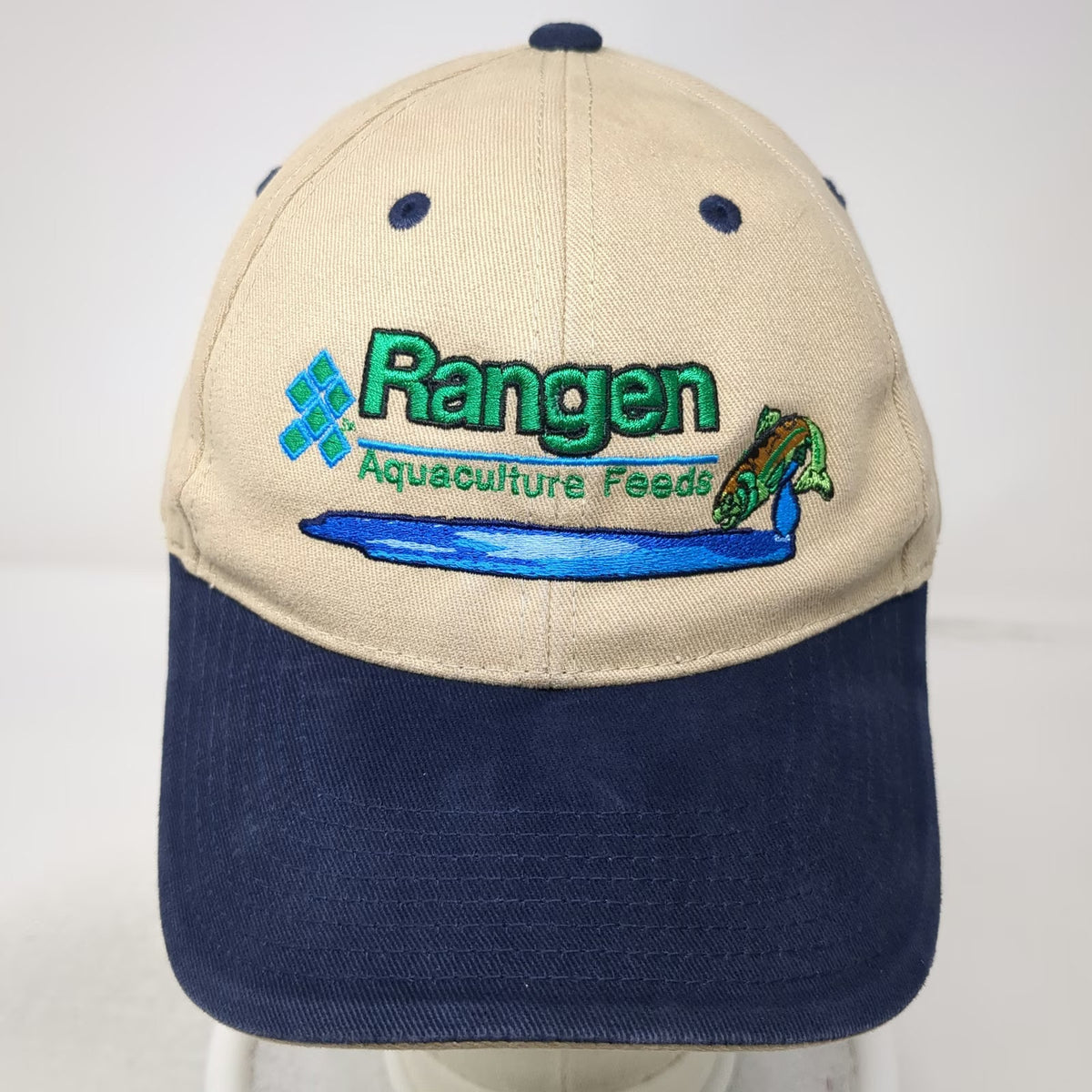 Otto Baseball Cap Beige Blue One Size Rangen Aquaculture Feeds Fish Graphic Hat