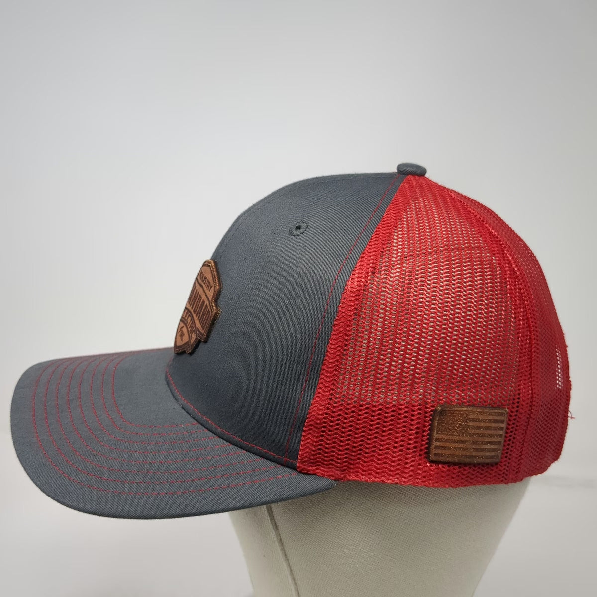 Richardson Trucker Hat Gray Red One Size Standard Electric Leather Patch Hat
