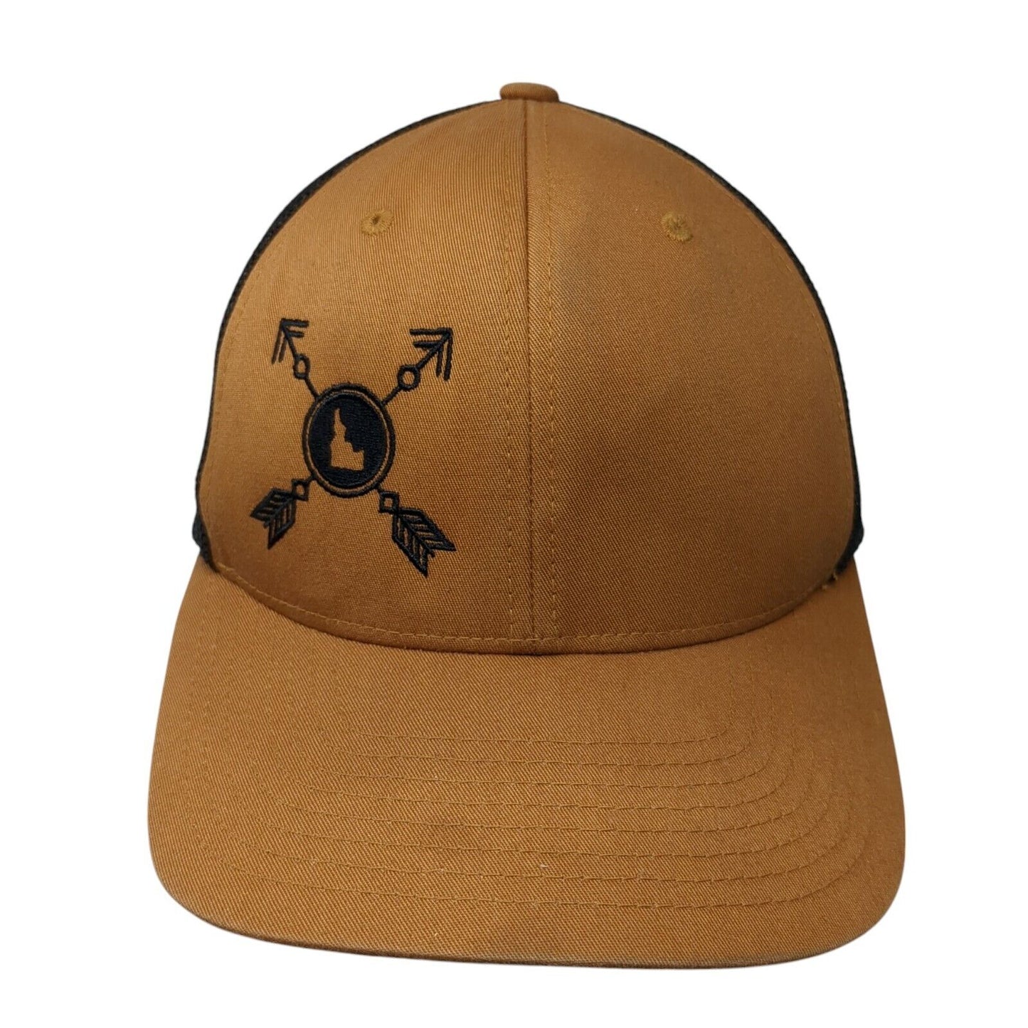 Yupoong Fitted Mesh Back Trucker Hat Brown One Size Embroidered Flexfit