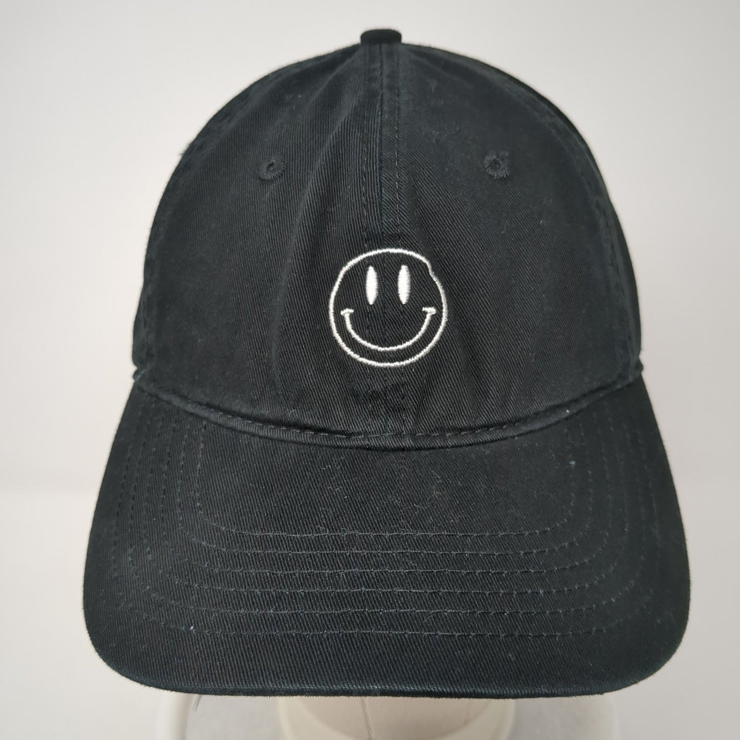 Smiley Face Slideback Hat Black One Size Embroidered Adjustable Outdoor