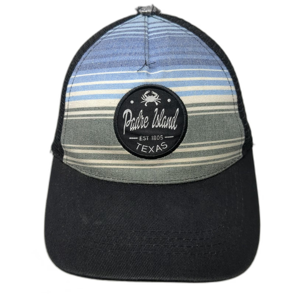 GSI Padre Island Texas Crab Stripe Trucker Hat Black Blue White Gray One Size